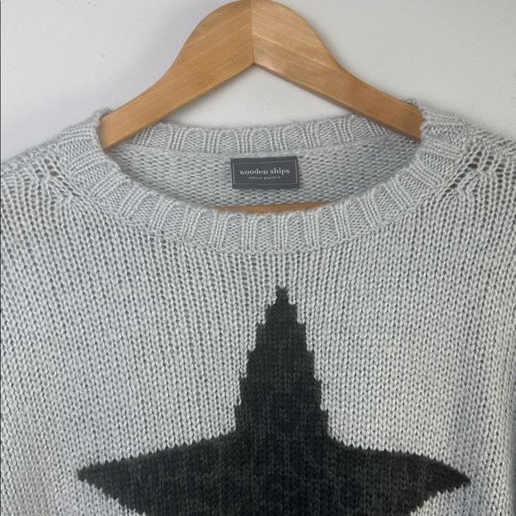 Wooden Ships Leopard Star Crewneck Sweater Mohair Wool Blend S/M Oversized Gray - Picture 4 of 16